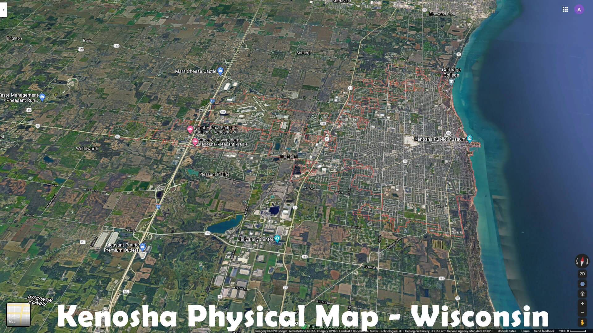 Kenosha physique Carte   Wisconsin